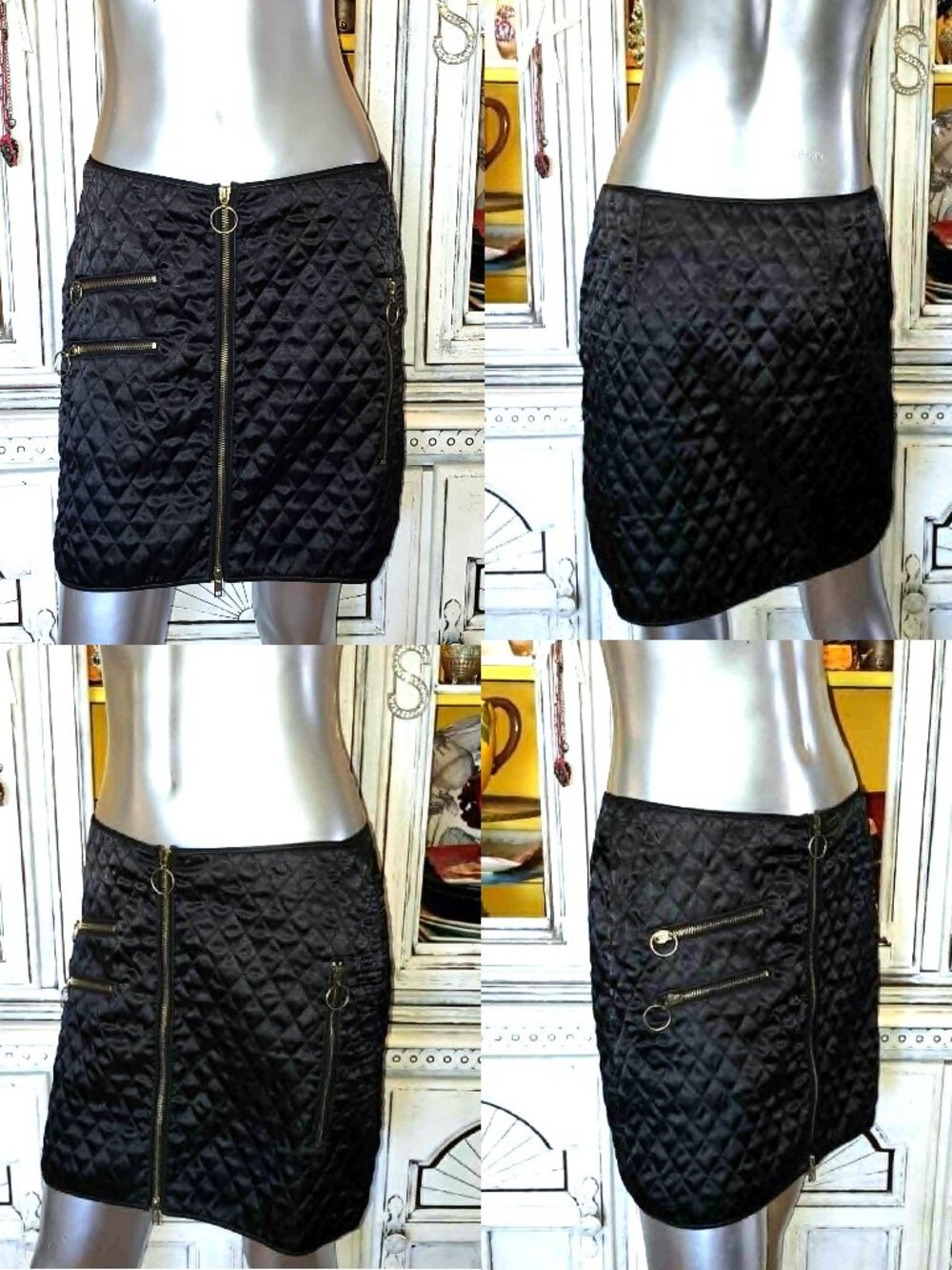 Vintage Betsey Johnson New York 90s Quilted Motorcycle Jacket / Vest Coat Skirt - Picture 15 of 16